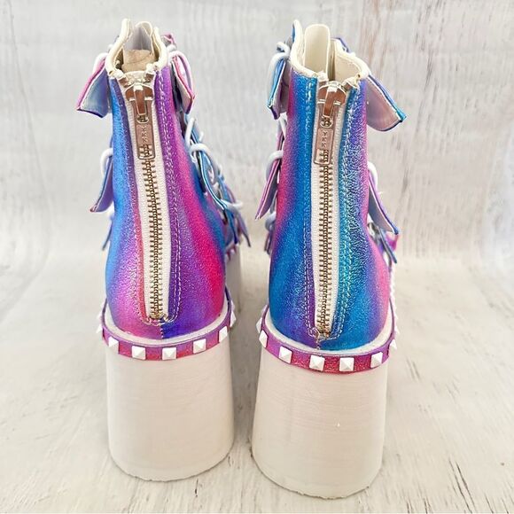NIB Demonia metallic holographic ashes platform sandals Sz 7 - Picture 3 of 7